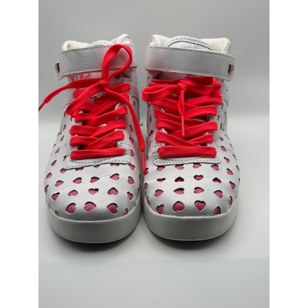 Fila Womens High Top Sneakers White Pink Glitter Heart 5FM01014-155 Size 6